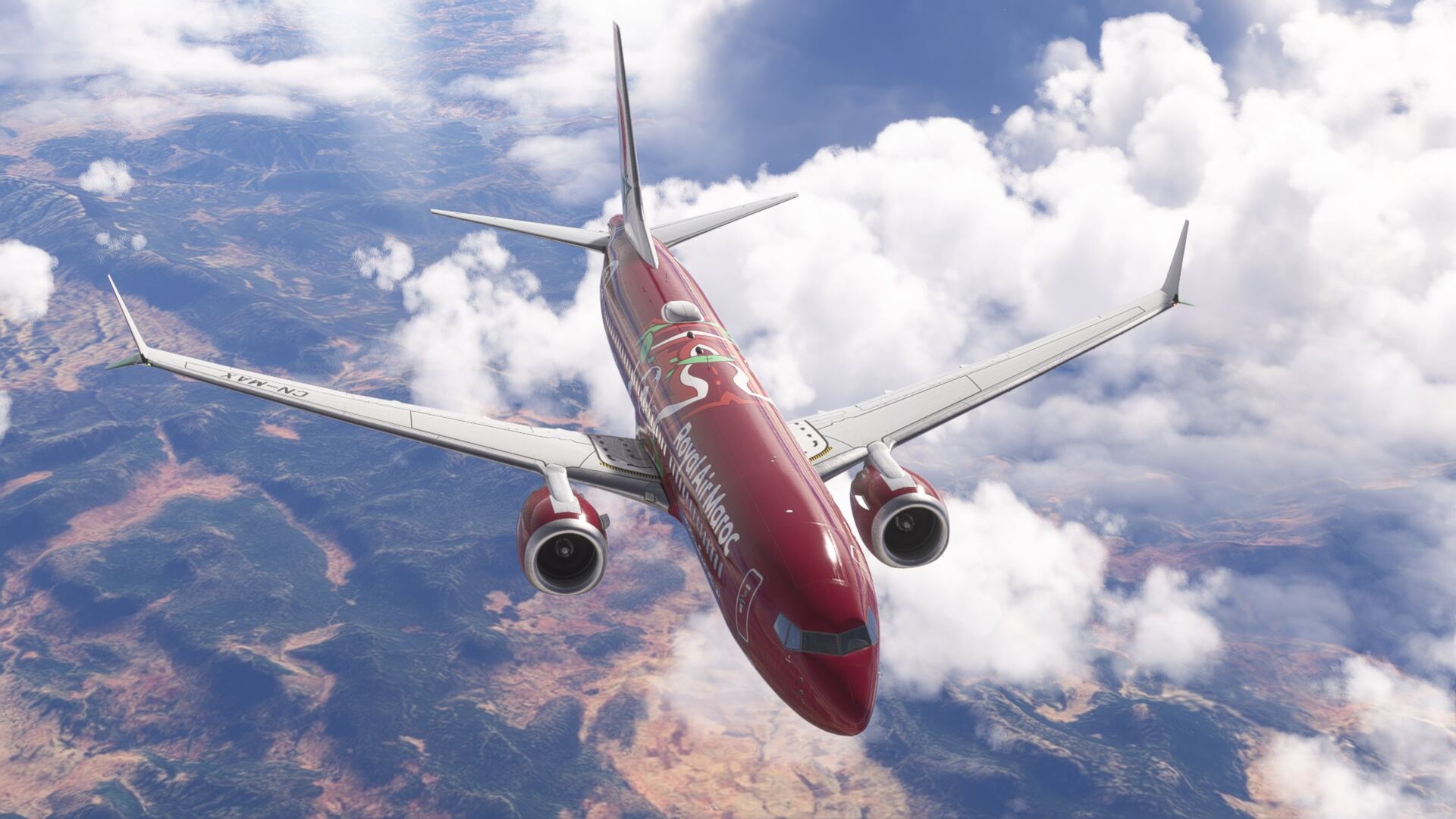 Royal Air Maroc 737 MAX climbing through cloud